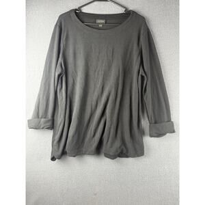 J. Jill Wearever Collection Size XL Black Ribbed Rayon Top Roll Cuff Shirt